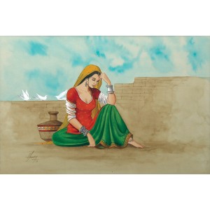 S. A. Noory, Thar Women II , 10 x 15 Inch, Watercolor on Paper, AC-SAN-027